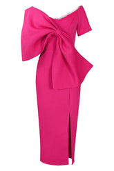Von Prominenten inspiriertes fuchsiafarbenes formelles Partykleid mit Schleife